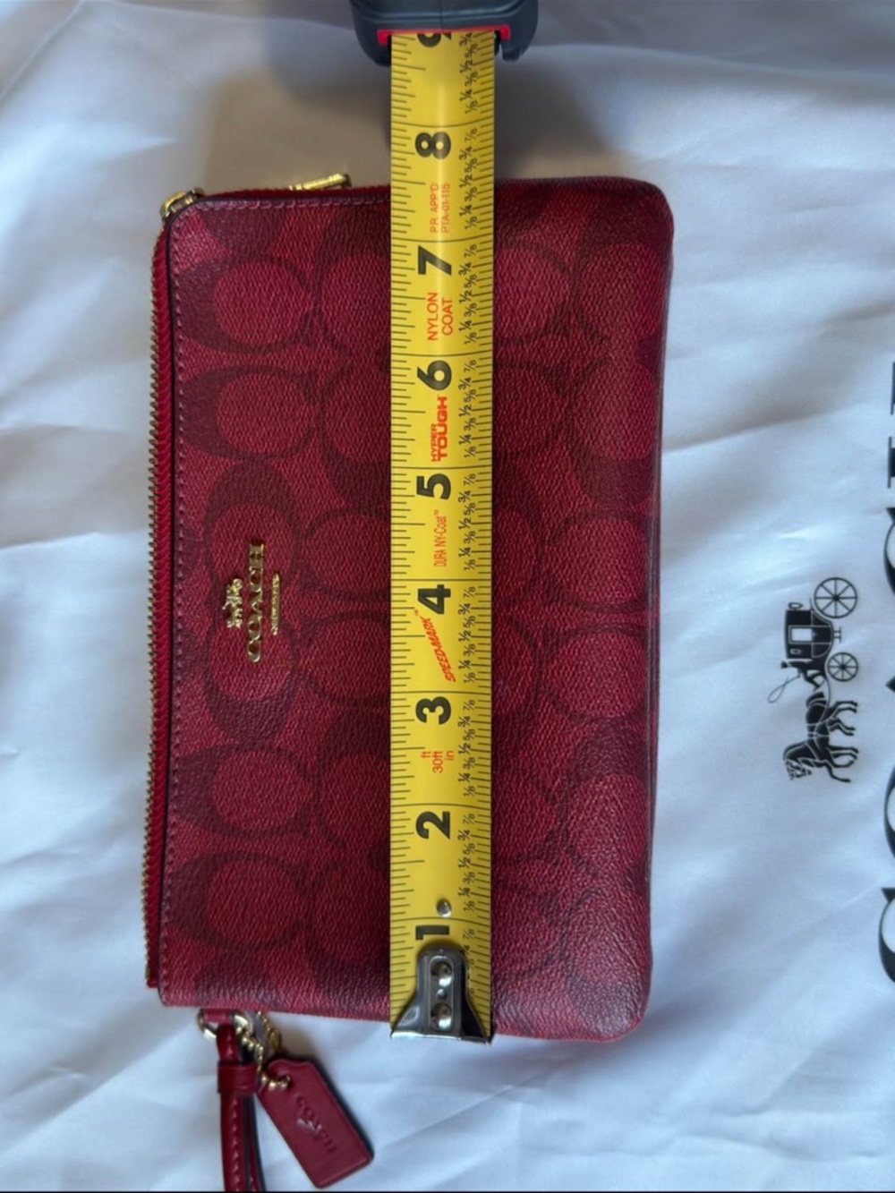 Coach Red Signature Zip Wristlet with Gold Hardware